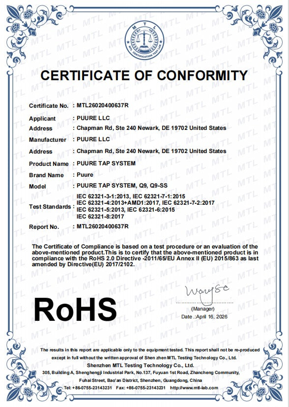 Certificat de conformité REACH